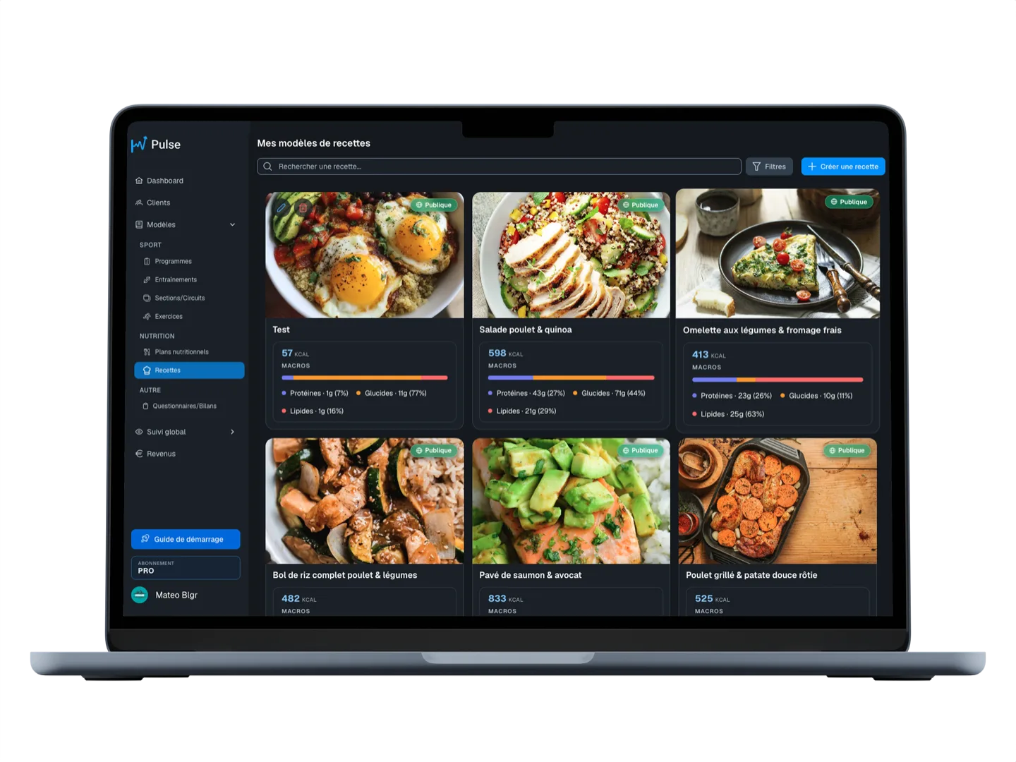 Aperçu Pulse Coach — Nutrition
