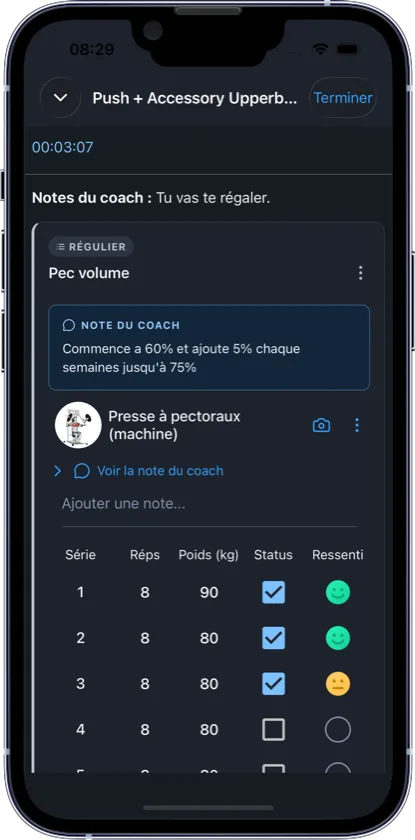 Application Pulse Coach — Entraînements